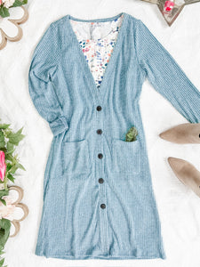 IN STOCK Colbie Ribbed Cardigan - Dusty Blue