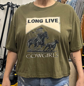 Long Live Cowgirls Boxy  Tee- Dried Tobacco/Olive