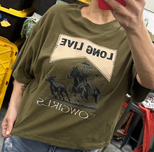 Load image into Gallery viewer, Long Live Cowgirls Boxy  Tee- Dried Tobacco/Olive