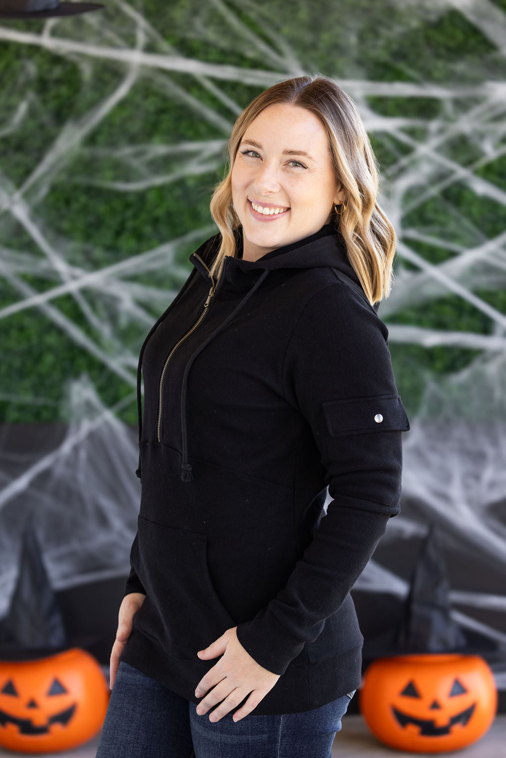 IN STOCK Pixie Pocket Halfzip Hoodie - Black