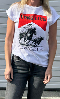 Long Live Cowgirls Rolled Sleeve Tee- White