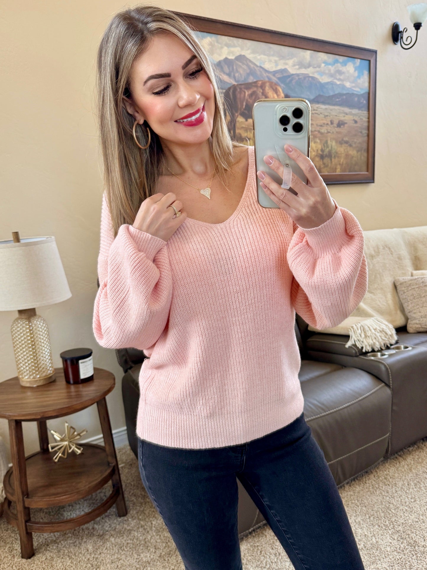 Bethany Bow Knit Sweater - Light Pink