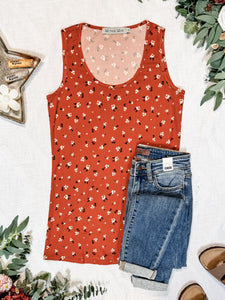 IN STOCK Luxe Crew Tank - Micro Rust Floral | Women's Tank Top FINAL SALE