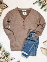 Load image into Gallery viewer, IN STOCK Brittney Button Sweater - Mocha FINAL SALE