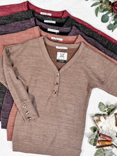 Load image into Gallery viewer, IN STOCK Brittney Button Sweater - Mocha FINAL SALE