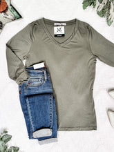 Load image into Gallery viewer, IN STOCK Larissa Long Sleeve - Olive | Women&#39;s V-Neck Top FINAL SALE