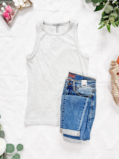 IN STOCK Tara Ribbed Tank - Heathered Grey