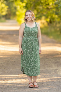 Reagan Midi Dress- Olive Floral