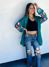 Load image into Gallery viewer, Crocheted Sleeve Cardigan- Teal