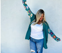 Load image into Gallery viewer, Crocheted Sleeve Cardigan- Teal