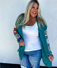 Load image into Gallery viewer, Crocheted Sleeve Cardigan- Teal