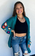 Load image into Gallery viewer, Crocheted Sleeve Cardigan- Teal