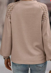 Shelby Lace Shoulder Top- Latte