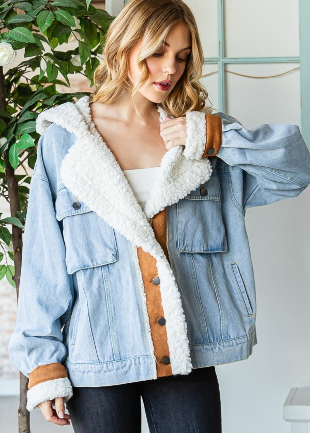 Vegan Suede Contrast Denim Jacket