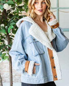 Vegan Suede Contrast Denim Jacket