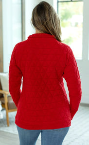 Geometric Snap Pullover- Red