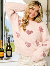 Load image into Gallery viewer, Sequin Heart Eyelash Sweater- Blush