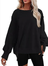 Load image into Gallery viewer, Caden Exposed Seam Drop Shoulder Slit High Low Hem Sweatshirt