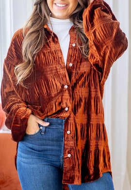 Tiered Shirring Velvet Top- Dark Cinnamon