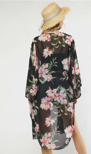 Chiffon Floral Kimono-Black