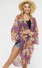 Load image into Gallery viewer, Chiffon Floral Kimono- Purple