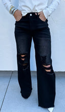 Load image into Gallery viewer, Blakeley Dad&#39;s Wide Leg Denim- Black Distressed