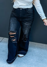 Load image into Gallery viewer, Blakeley Dad&#39;s Wide Leg Denim- Black Distressed