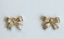 Load image into Gallery viewer, Diamond &amp; Gold Bow Earrings