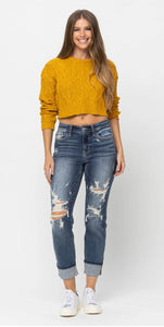 Judy Blue Mid Rise Cuffed Boyfriend Jeans