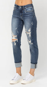 Judy Blue Mid Rise Cuffed Boyfriend Jeans