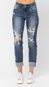 Judy Blue Mid Rise Cuffed Boyfriend Jeans