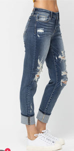 Judy Blue Mid Rise Cuffed Boyfriend Jeans