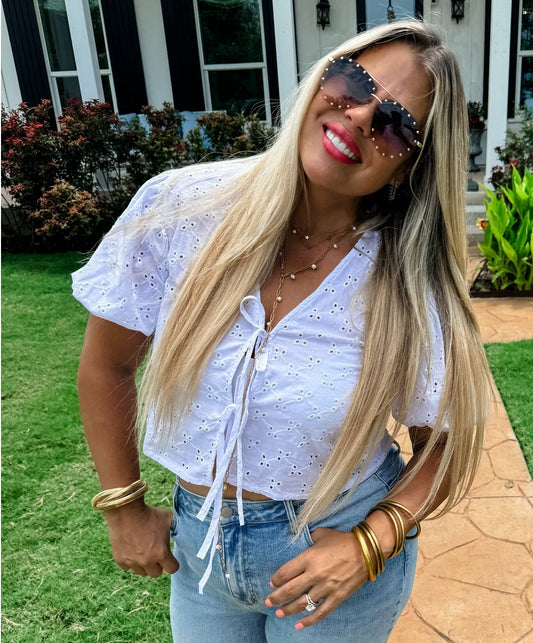 Lillia Tie Front Top- White