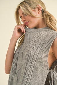 Kat Cable Knit Side Tie Sweater - Grey