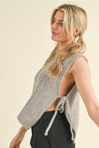 Kat Cable Knit Side Tie Sweater - Grey