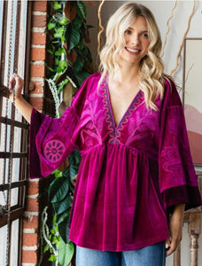 Sugar Plum Embroidered Velvet Top