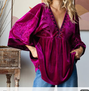 Sugar Plum Embroidered Velvet Top