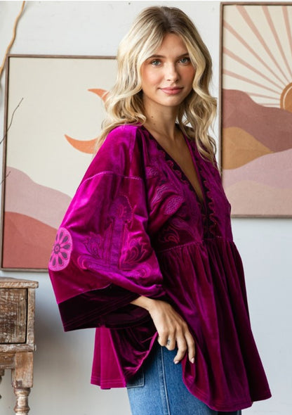 Sugar Plum Embroidered Velvet Top