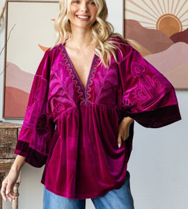 Sugar Plum Embroidered Velvet Top