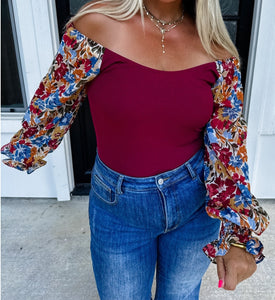 Autumn Blooms Floral Sleeve Body Suit