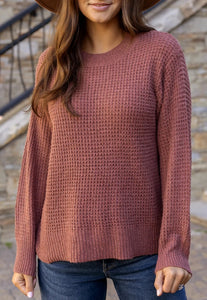 Heathered Waffle Knit Sweater- Adobe