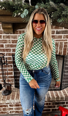 Dress It Up Mesh Top- Green Check