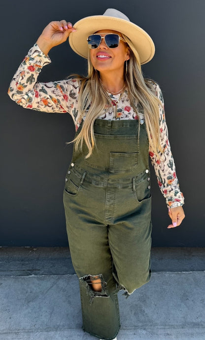 Dahlia Overalls - Vintage Red and Evergreen