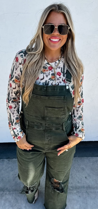 Dahlia Overalls - Vintage Red and Evergreen