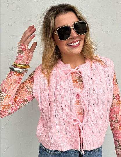 Flora Tie Front Sweater Vest- Sprin Colors
