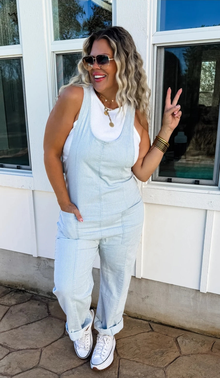 Blakeley Britte Romper/ Overalls- Light Stripe
