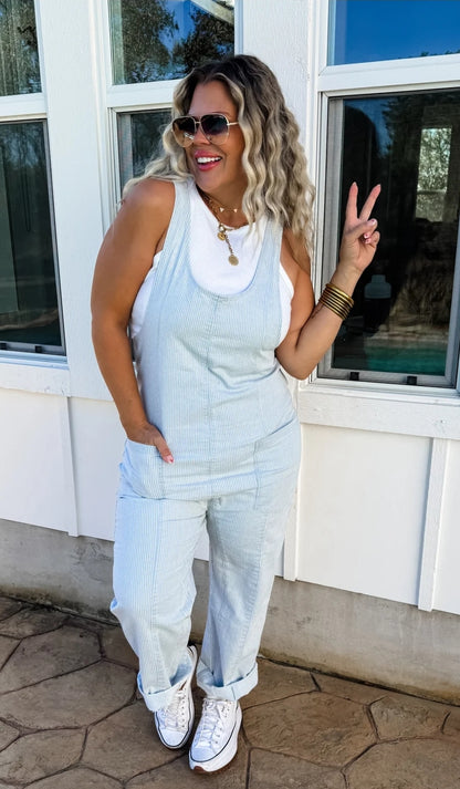 Blakeley Britte Romper/ Overalls- Light Stripe