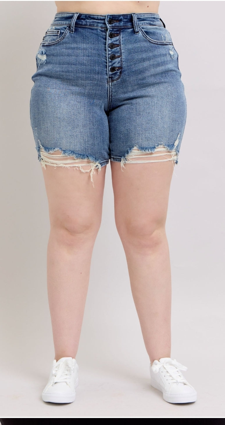 Judy Blue PinUp Mid Length Denim Shorts