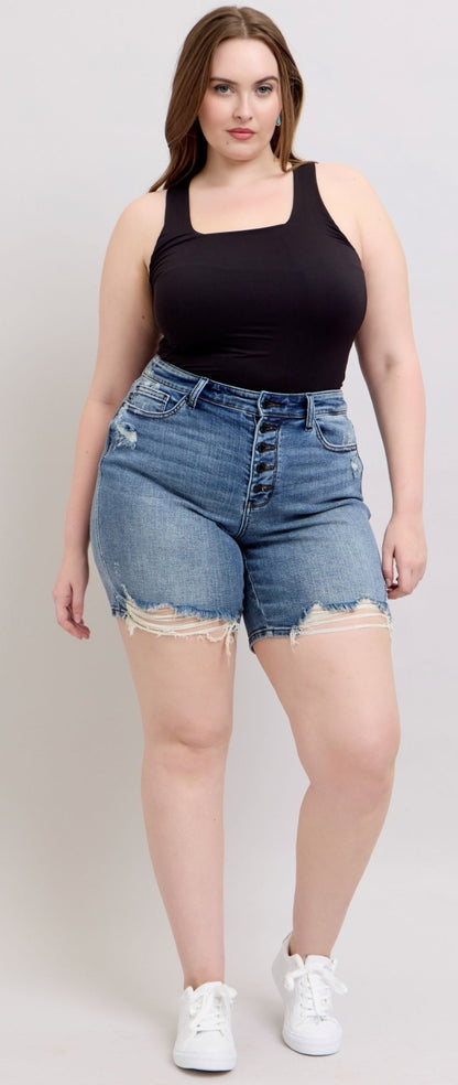 Judy Blue PinUp Mid Length Denim Shorts