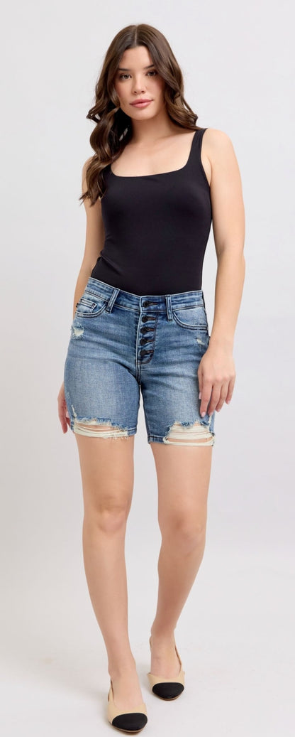 Judy Blue PinUp Mid Length Denim Shorts